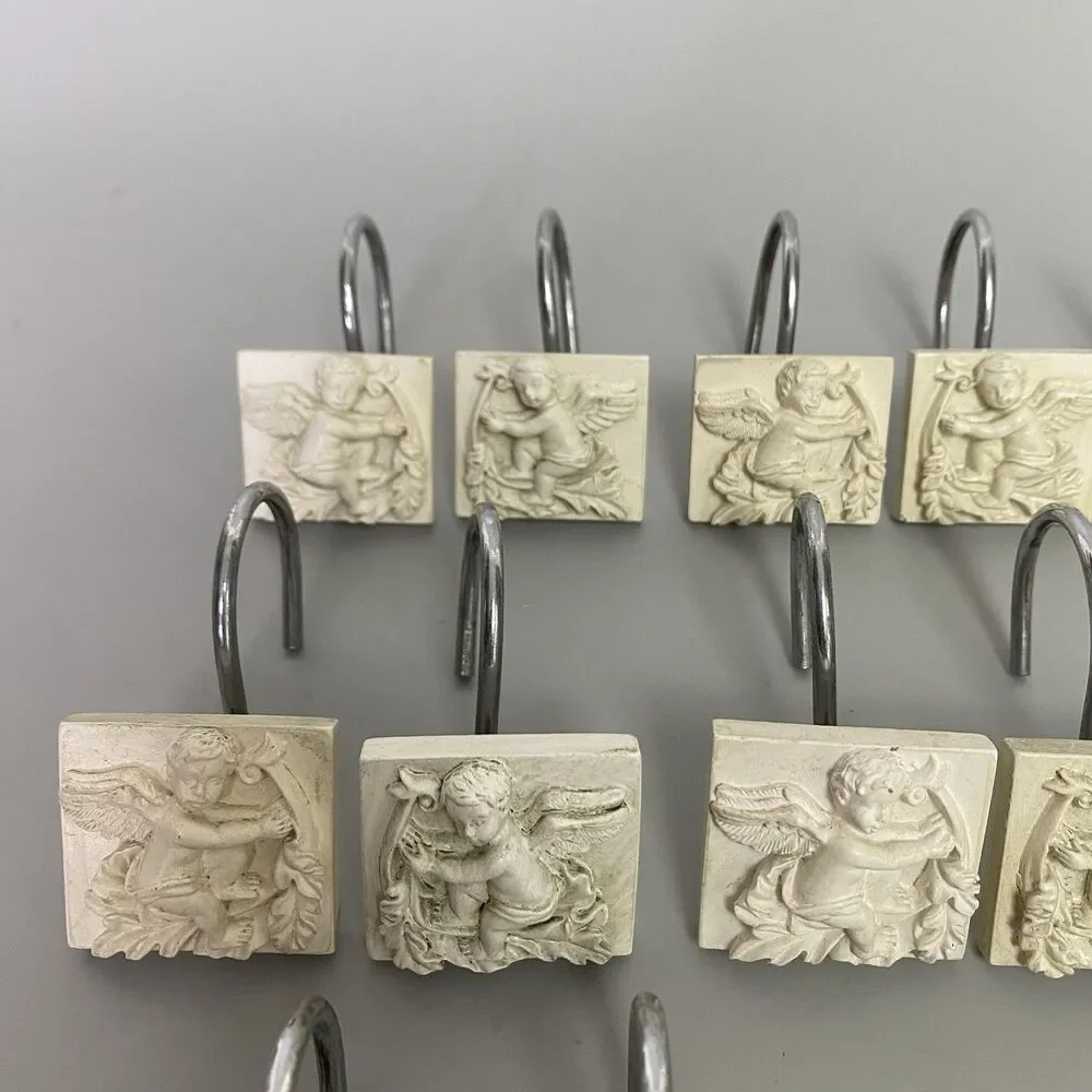 Vintage Cupid Cherub Angel Shower Curtain Hooks Putti Putto Bathroom Decor 17pcs